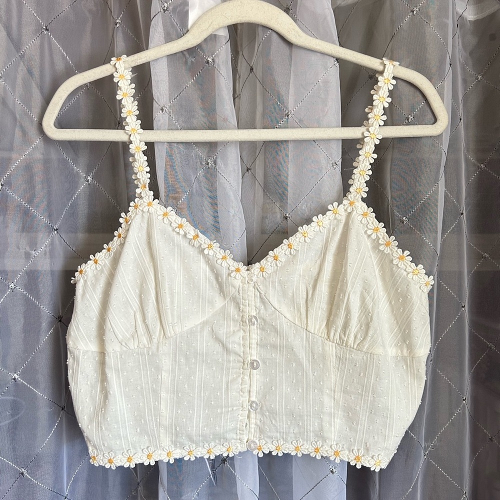 Cream Crop top with Daisy embellishments